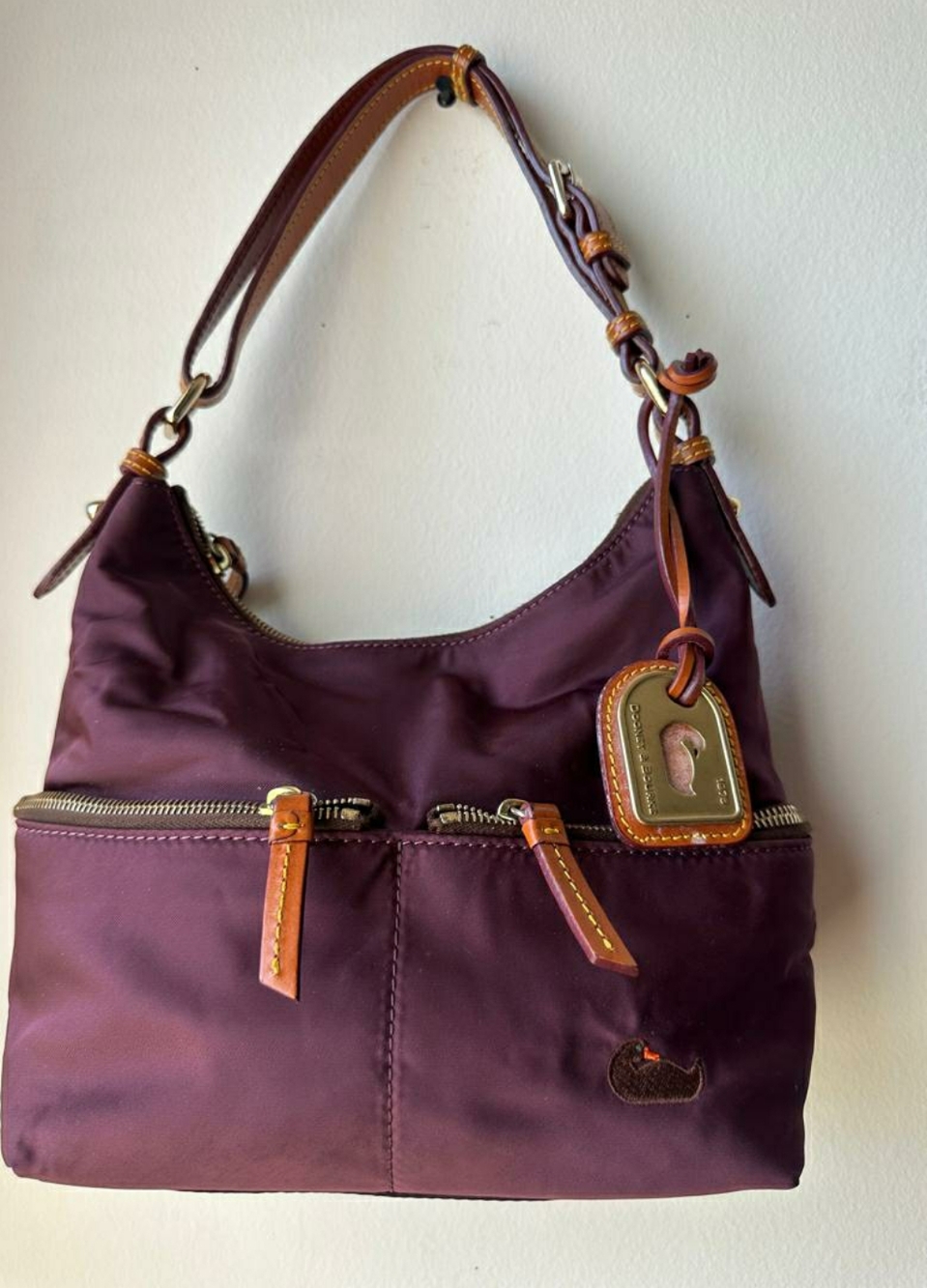 Dooney & Bourke Pebbled Leather Zipper Pockets Hobo Shoulder Bag